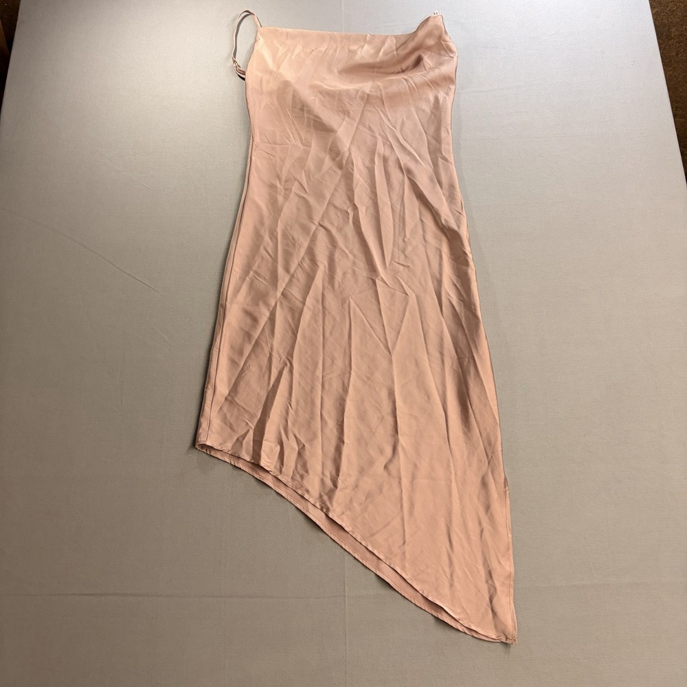 Forever 21 Pink Satin Cowl Neck Asymmetric Midi Slip Dress Sz S Low Back